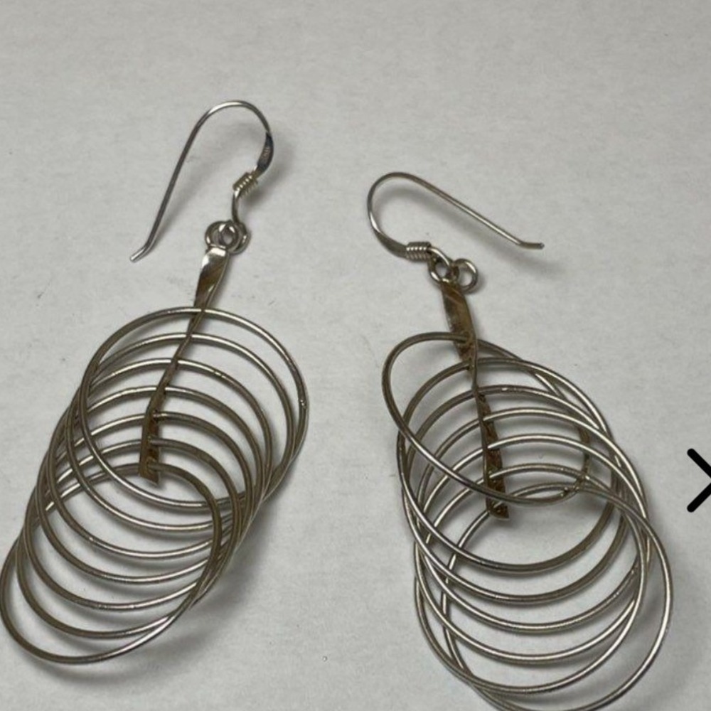Sterling Silver 925 Multi Hoop Dangle Earrings Orbital Graduated Rings 2.25"